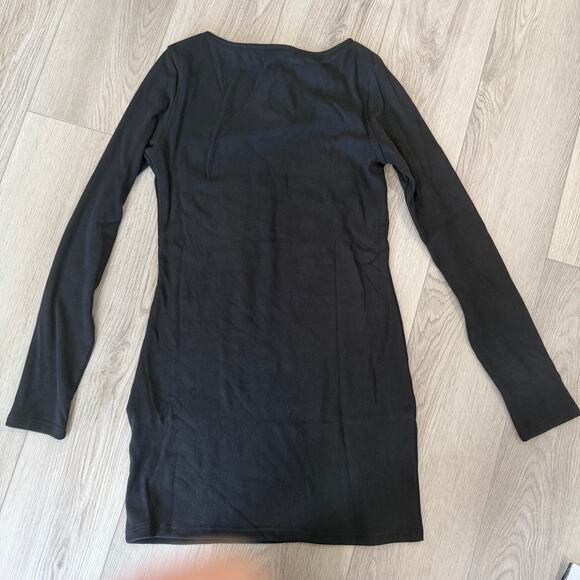Commense Metal Floral Ribbed Black Trendy Stretch Girly Short Dress Large - Picture 3 of 9